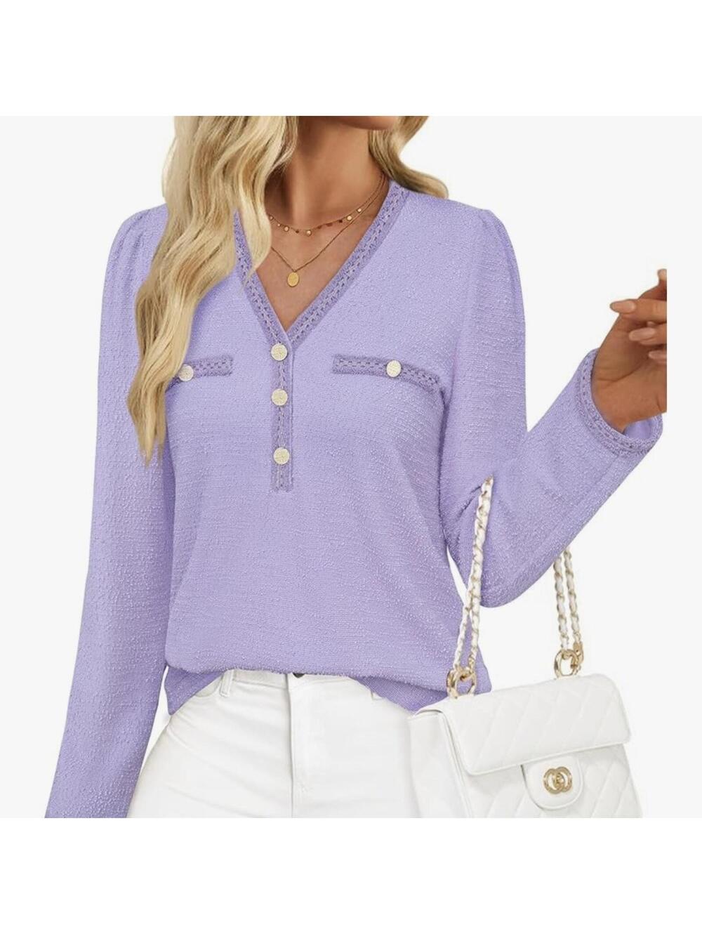 Women's Lavender V-Neck Long Sleeve Knit Sweater